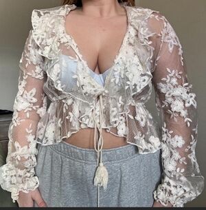 Floral Lace Sheer Top with Ruffle Details